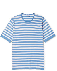 T-shirt à col rond à rayures horizontales blanc et bleu