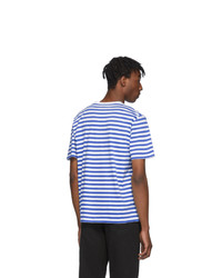 T-shirt à col rond à rayures horizontales blanc et bleu Maison Margiela