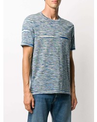 T-shirt à col rond à rayures horizontales blanc et bleu Missoni
