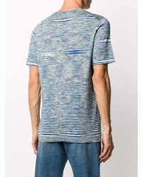 T-shirt à col rond à rayures horizontales blanc et bleu Missoni