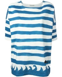 T-shirt à col rond à rayures horizontales blanc et bleu Tsumori Chisato