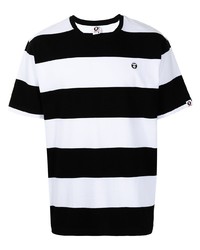 T-shirt à col rond à rayures horizontales blanc et noir AAPE BY A BATHING APE