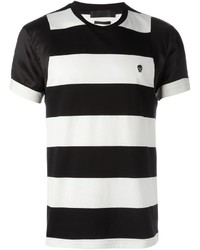 T-shirt à col rond à rayures horizontales blanc et noir Alexander McQueen