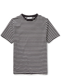 T-shirt à col rond à rayures horizontales blanc et noir Ami