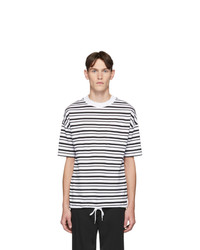 T-shirt à col rond à rayures horizontales blanc et noir BOSS