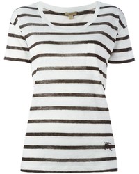 T-shirt à col rond à rayures horizontales blanc et noir Burberry