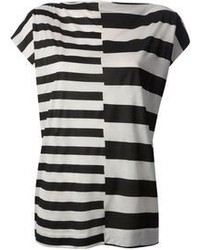 T-shirt à col rond à rayures horizontales blanc et noir By Malene Birger