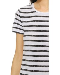 T-shirt à col rond à rayures horizontales blanc et noir Vince