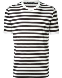 T-shirt à col rond à rayures horizontales blanc et noir Dolce & Gabbana