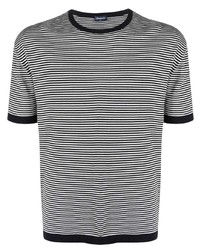 T-shirt à col rond à rayures horizontales blanc et noir Drumohr