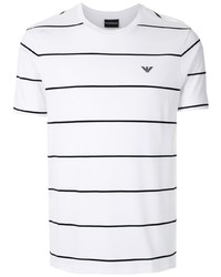 T-shirt à col rond à rayures horizontales blanc et noir Emporio Armani