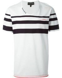 T-shirt à col rond à rayures horizontales blanc et noir Emporio Armani