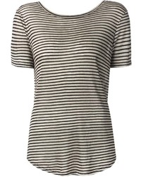 T-shirt à col rond à rayures horizontales blanc et noir Enza Costa