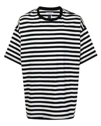 T-shirt à col rond à rayures horizontales blanc et noir Facetasm