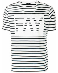 T-shirt à col rond à rayures horizontales blanc et noir Fay