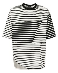 T-shirt à col rond à rayures horizontales blanc et noir FIVE CM