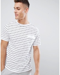 T-shirt à col rond à rayures horizontales blanc et noir FoR