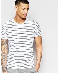 T-shirt à col rond à rayures horizontales blanc et noir Franklin & Marshall