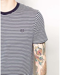T-shirt à col rond à rayures horizontales blanc et noir Fred Perry