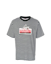 T-shirt à col rond à rayures horizontales blanc et noir Gcds