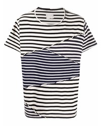 T-shirt à col rond à rayures horizontales blanc et noir Greg Lauren