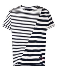 T-shirt à col rond à rayures horizontales blanc et noir Greg Lauren X Paul & Shark