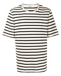 T-shirt à col rond à rayures horizontales blanc et noir Jil Sander