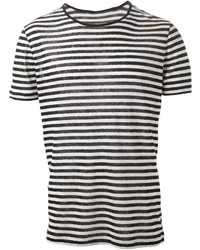 T-shirt à col rond à rayures horizontales blanc et noir John Varvatos
