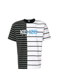 T-shirt à col rond à rayures horizontales blanc et noir Kenzo