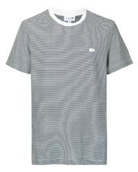 T-shirt à col rond à rayures horizontales blanc et noir Lacoste