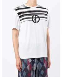 T-shirt à col rond à rayures horizontales blanc et noir Giorgio Armani