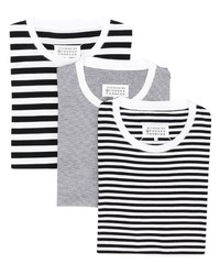 T-shirt à col rond à rayures horizontales blanc et noir Maison Margiela