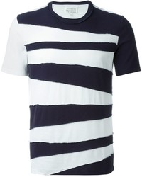 T-shirt à col rond à rayures horizontales blanc et noir Maison Margiela