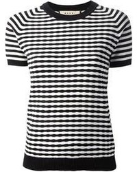 T-shirt à col rond à rayures horizontales blanc et noir Marni