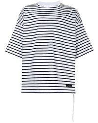 T-shirt à col rond à rayures horizontales blanc et noir Mastermind Japan