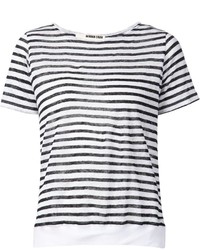 T-shirt à col rond à rayures horizontales blanc et noir Minden Chan