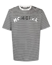 T-shirt à col rond à rayures horizontales blanc et noir Moncler