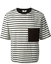 T-shirt à col rond à rayures horizontales blanc et noir MSGM