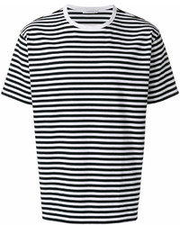 T-shirt à col rond à rayures horizontales blanc et noir Nanamica