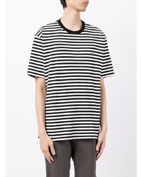 T-shirt à col rond à rayures horizontales blanc et noir Undercoverism