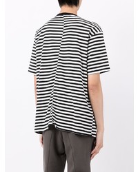 T-shirt à col rond à rayures horizontales blanc et noir Undercoverism