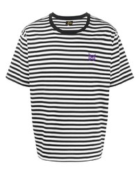T-shirt à col rond à rayures horizontales blanc et noir Needles