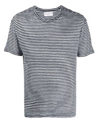 T-shirt à col rond à rayures horizontales blanc et noir Officine Generale