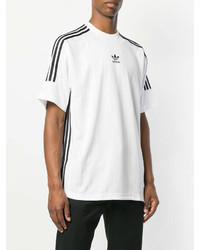 T-shirt à col rond à rayures horizontales blanc et noir adidas