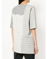 T-shirt à col rond à rayures horizontales blanc et noir Forme D'expression