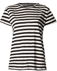 T-shirt à col rond à rayures horizontales blanc et noir Proenza Schouler