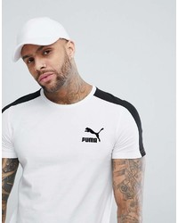 T-shirt à col rond à rayures horizontales blanc et noir Puma