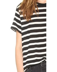 T-shirt à col rond à rayures horizontales blanc et noir R 13