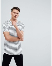 T-shirt à col rond à rayures horizontales blanc et noir Ringspun