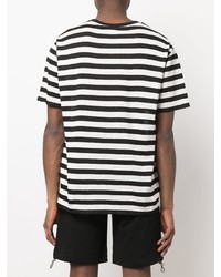 T-shirt à col rond à rayures horizontales blanc et noir Balmain